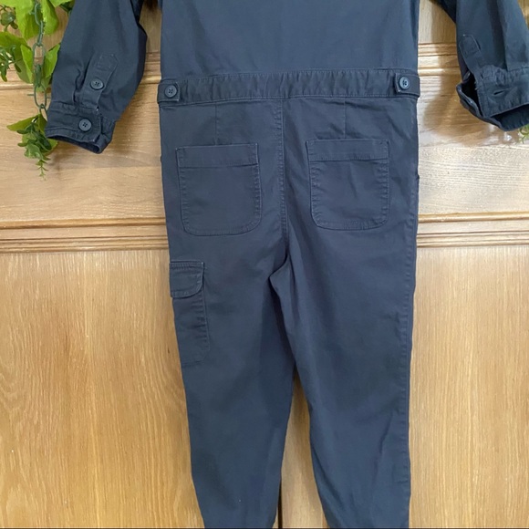Boys Cat & Jack Long Sleeve Woven Dark Gray Romper Zipper front 5 - Picture 9 of 10